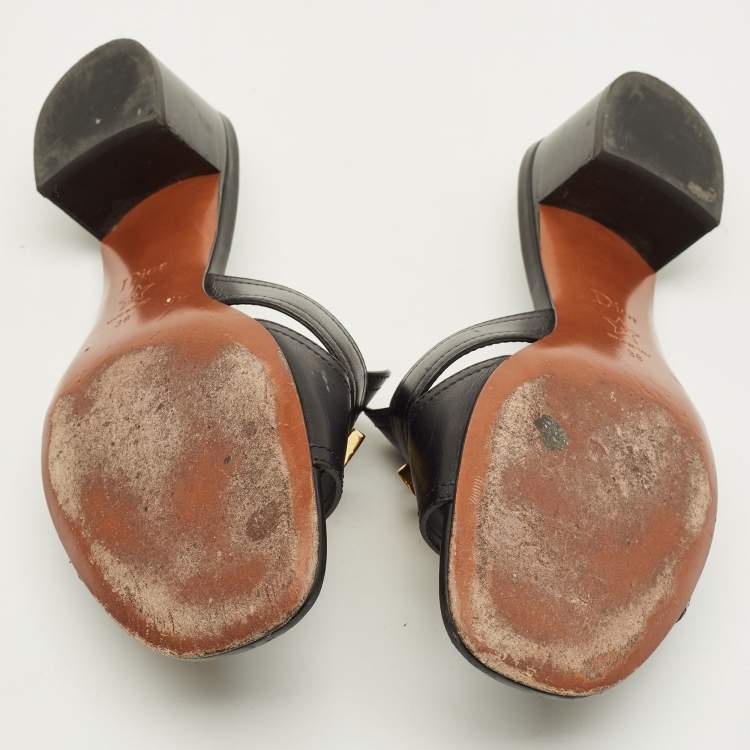 مملوكة مسبقًا Dior Montaigne Size 38 Black Leather Slide Sandals