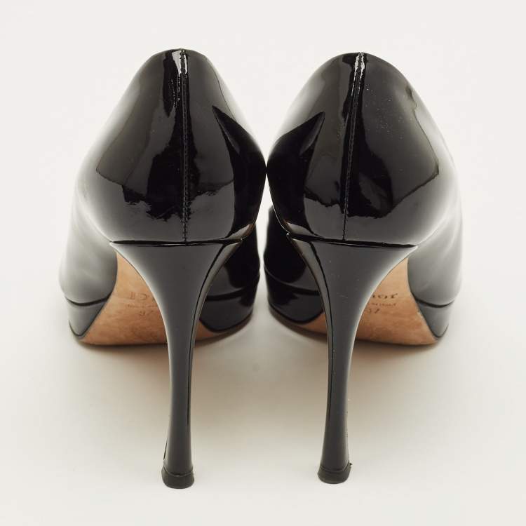Pre Owned Dior Diorella Size 37 Black Patent Leather Peep Toe Pumps