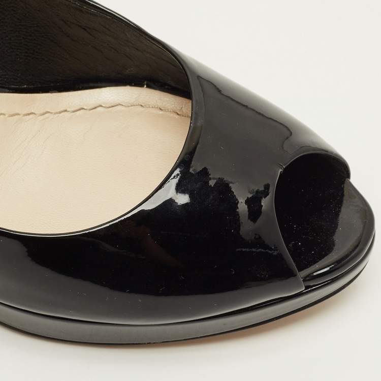 Pre Owned Dior Diorella Size 37 Black Patent Leather Peep Toe Pumps