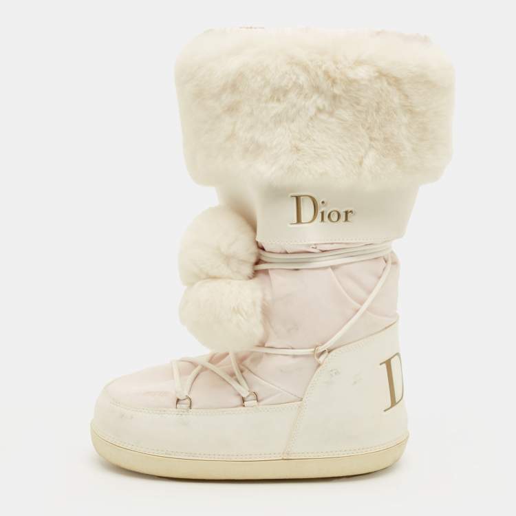 Pre Owned Dior Size 38-40 White/Pink Fur and Leather Snow Boots