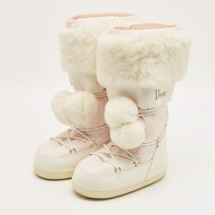 Pre Owned Dior Size 38-40 White/Pink Fur and Leather Snow Boots