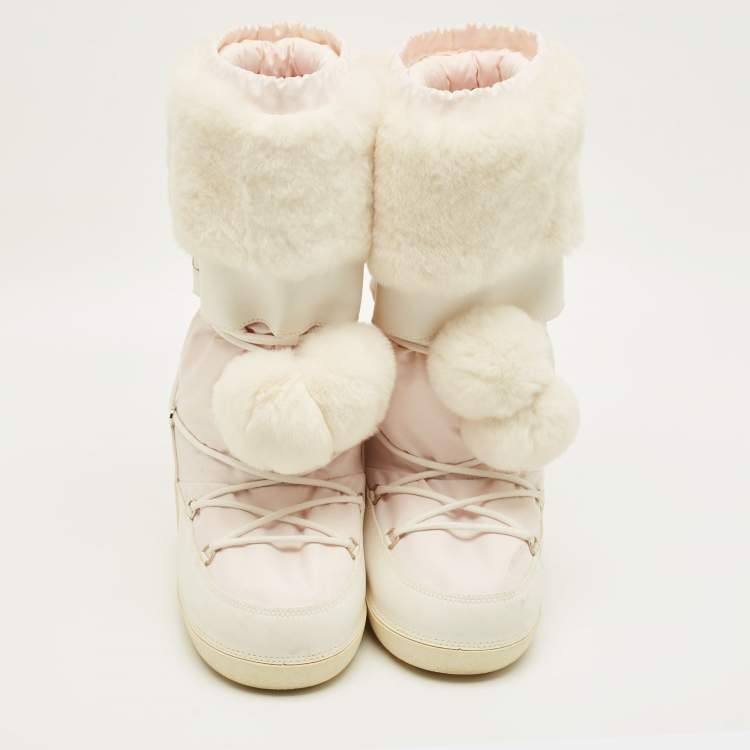 Pre Owned Dior Size 38-40 White/Pink Fur and Leather Snow Boots