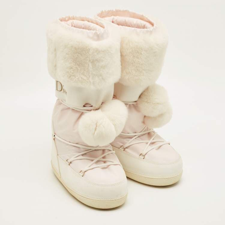 Pre Owned Dior Size 38-40 White/Pink Fur and Leather Snow Boots