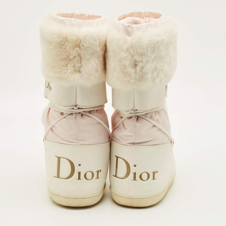 Pre Owned Dior Size 38-40 White/Pink Fur and Leather Snow Boots