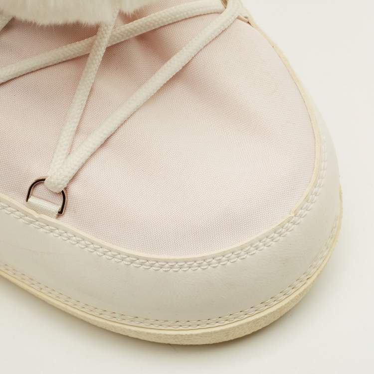 Pre Owned Dior Size 38-40 White/Pink Fur and Leather Snow Boots
