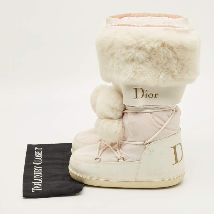 Pre Owned Dior Size 38-40 White/Pink Fur and Leather Snow Boots