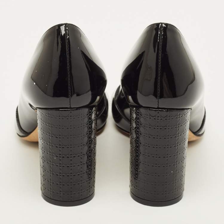 Pre Owned Dior Size 36.5 Black Patent Leather Peep Toe  Cannage Heel Pumps