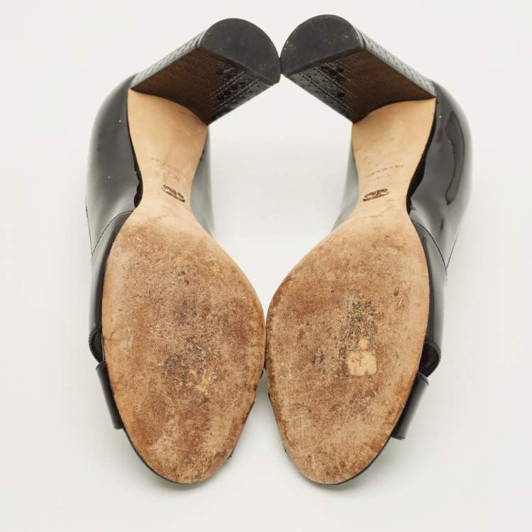 Pre Owned Dior Size 36.5 Black Patent Leather Peep Toe  Cannage Heel Pumps