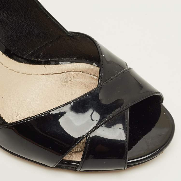 Pre Owned Dior Size 36.5 Black Patent Leather Peep Toe  Cannage Heel Pumps