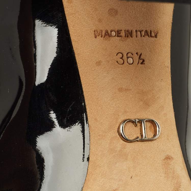 Pre Owned Dior Size 36.5 Black Patent Leather Peep Toe  Cannage Heel Pumps