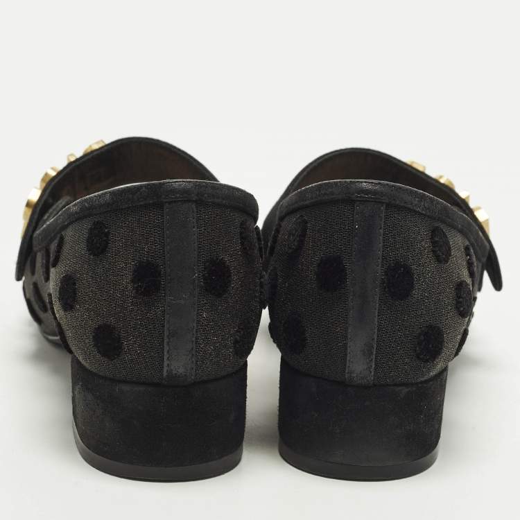 Pre Owned Dior Baby-D Size 36 Black Polka Dot Mesh and Suede Mary Jane Pumps