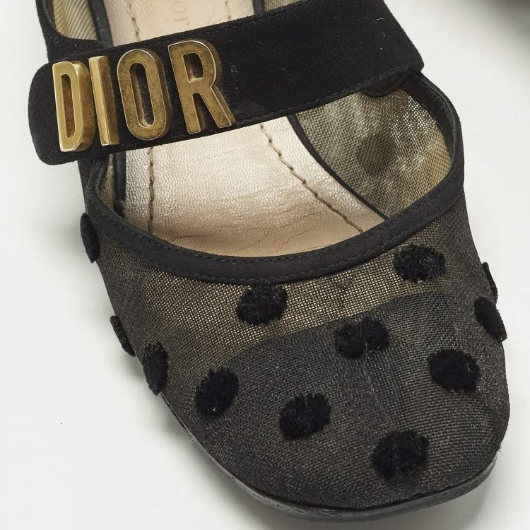 Pre Owned Dior Baby-D Size 36 Black Polka Dot Mesh and Suede Mary Jane Pumps