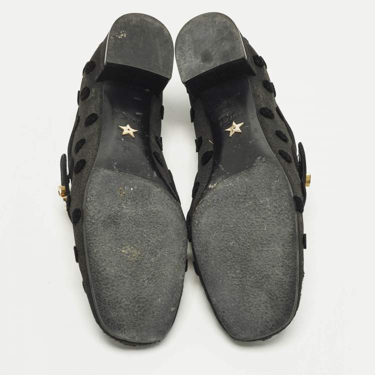 Pre Owned Dior Baby-D Size 36 Black Polka Dot Mesh and Suede Mary Jane Pumps