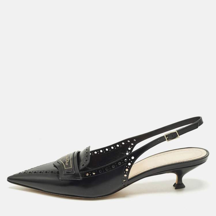 Pre Owned Dior Boy  Size 40.5 Black Leather Slingback Pumps