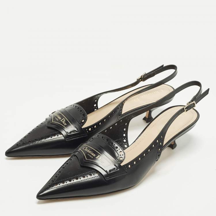 Pre Owned Dior Boy  Size 40.5 Black Leather Slingback Pumps