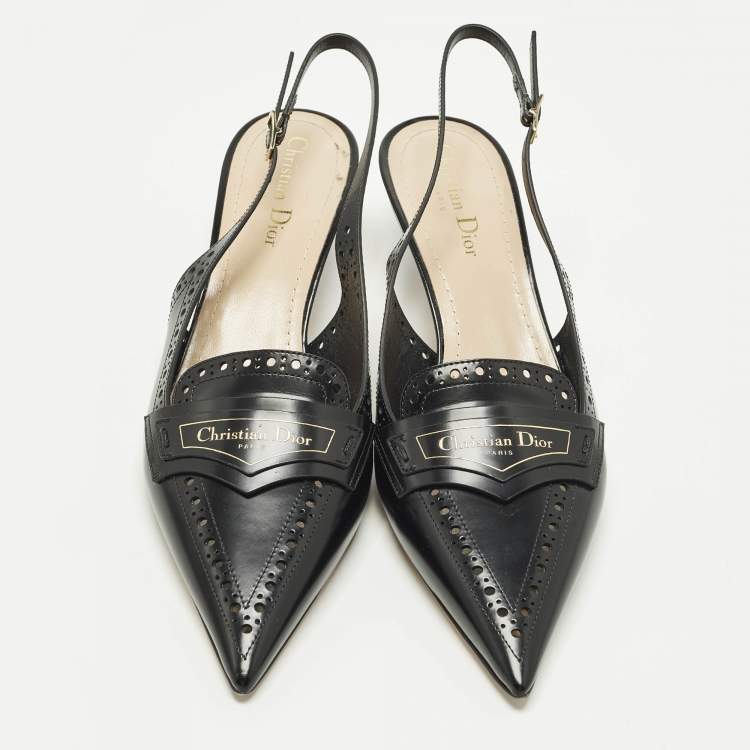 Pre Owned Dior Boy  Size 40.5 Black Leather Slingback Pumps