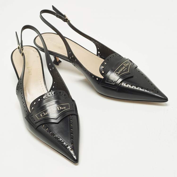 Pre Owned Dior Boy  Size 40.5 Black Leather Slingback Pumps