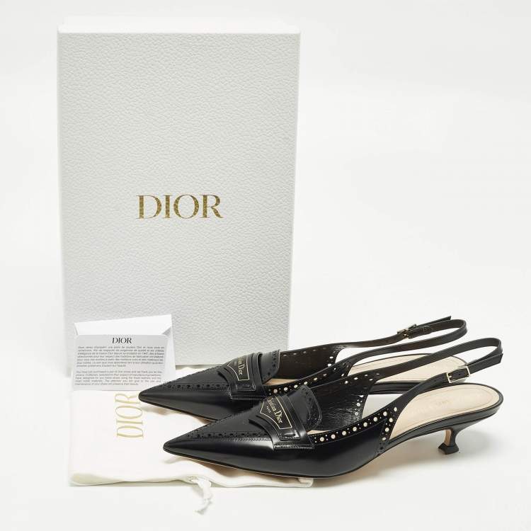 Pre Owned Dior Boy  Size 40.5 Black Leather Slingback Pumps