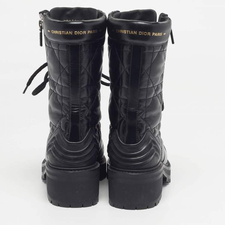 Pre Owned Dior D-Leader Size 37 Black Cannage Leather Combat Boots