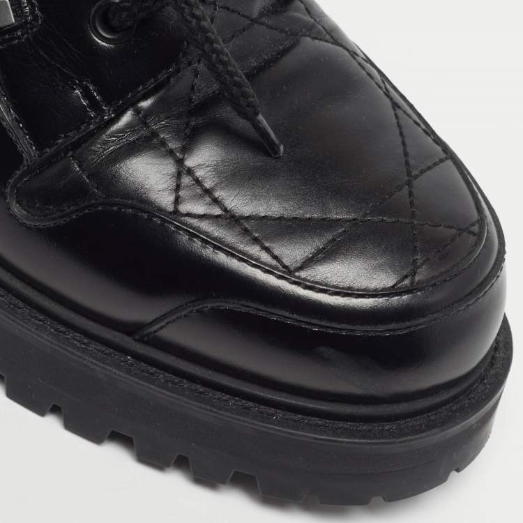 Pre Owned Dior D-Leader Size 37 Black Cannage Leather Combat Boots