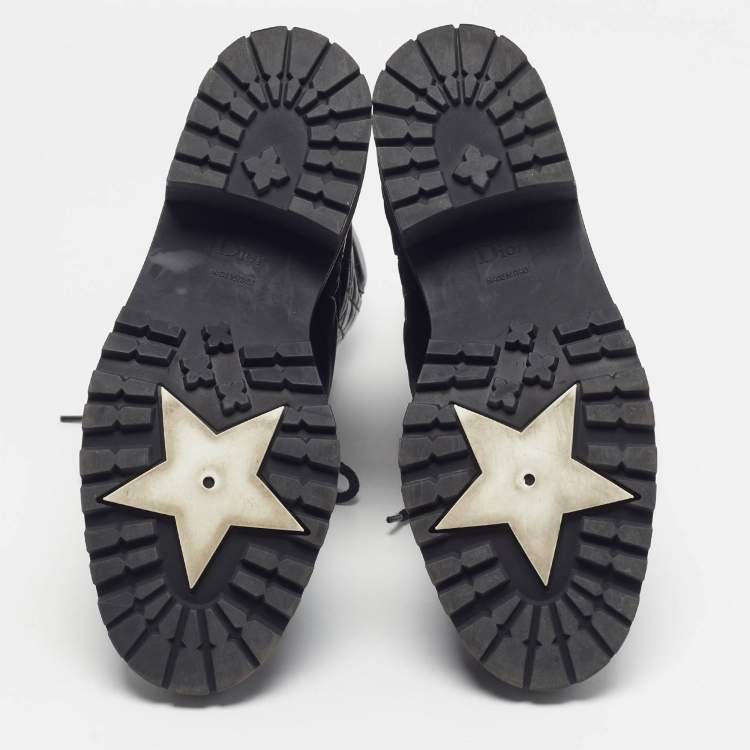 Pre Owned Dior D-Leader Size 37 Black Cannage Leather Combat Boots