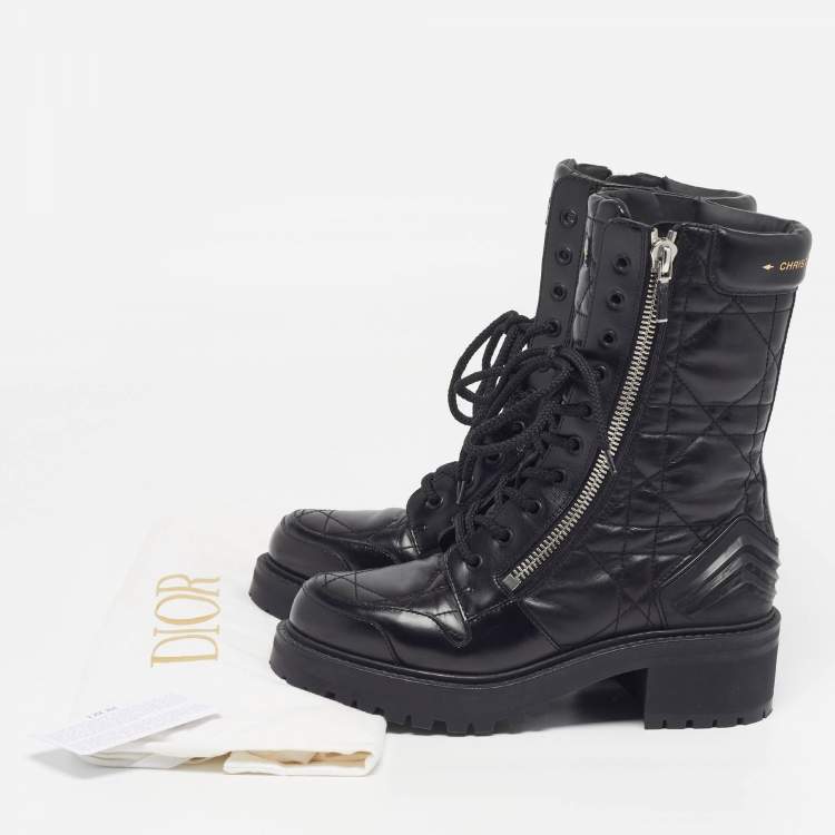 Pre Owned Dior D-Leader Size 37 Black Cannage Leather Combat Boots