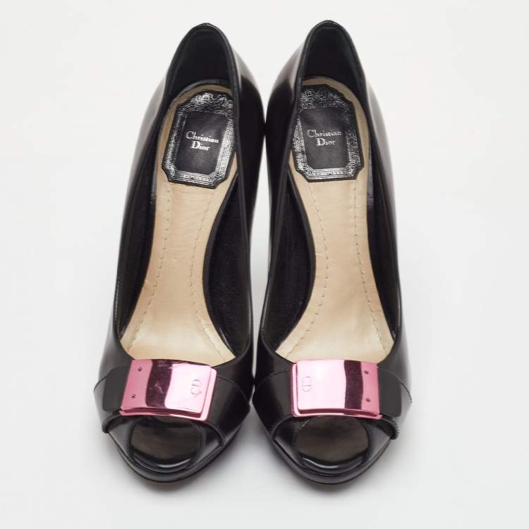 Pre Owned Dior Plaque Size 36 Black Leather Peep Toe Pumps