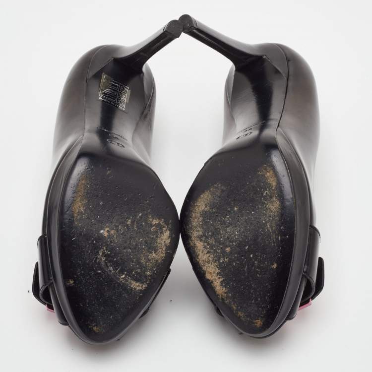 Pre Owned Dior Plaque Size 36 Black Leather Peep Toe Pumps