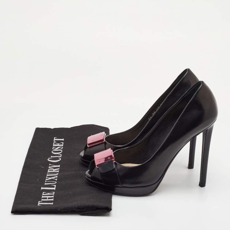 Pre Owned Dior Plaque Size 36 Black Leather Peep Toe Pumps