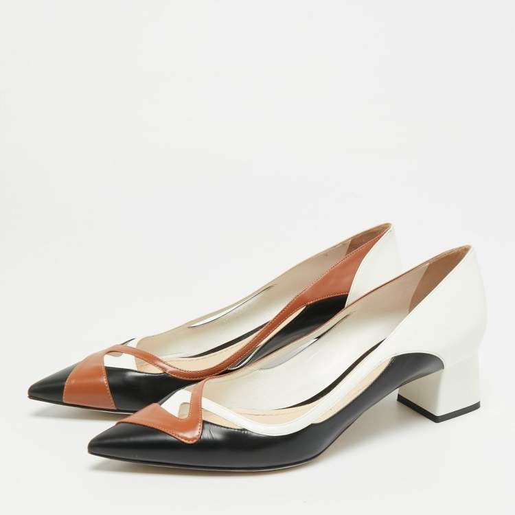 Pre Owned Dior Size 40.5 Tri Color Leather Block Heel Pointed Toe Pumps