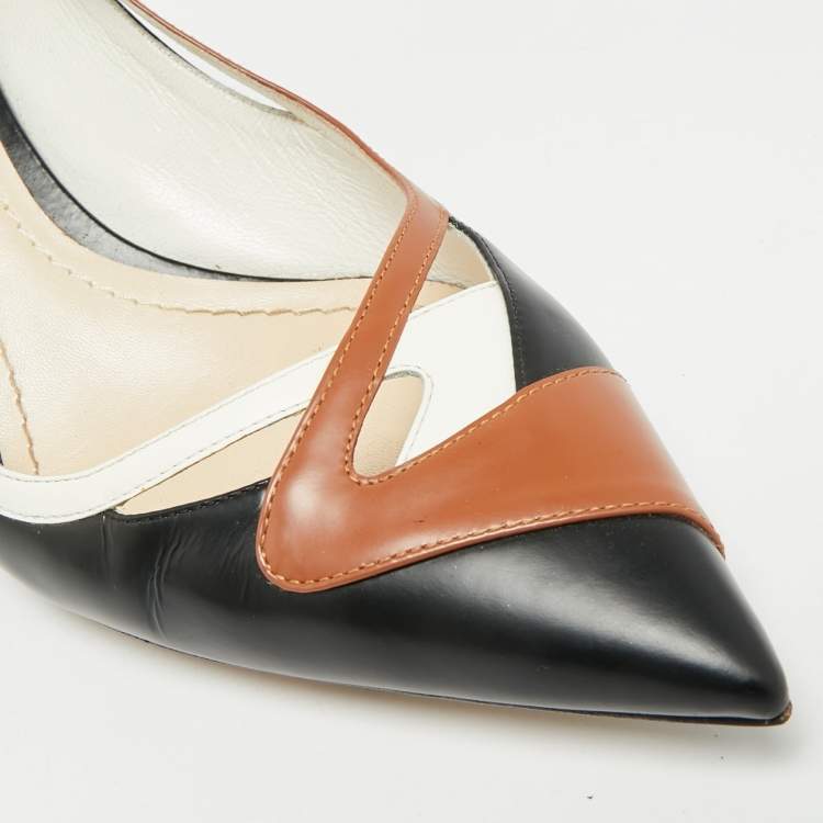 Pre Owned Dior Size 40.5 Tri Color Leather Block Heel Pointed Toe Pumps