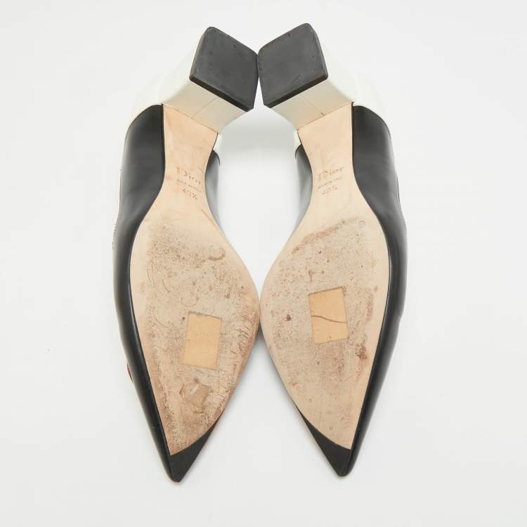 Pre Owned Dior Size 40.5 Tri Color Leather Block Heel Pointed Toe Pumps