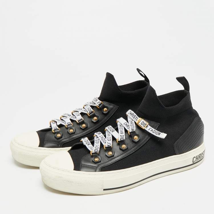 Pre Owned Dior Walk'n'Dior Size 39 Black Knit Fabric and Leather High Top Sneakers