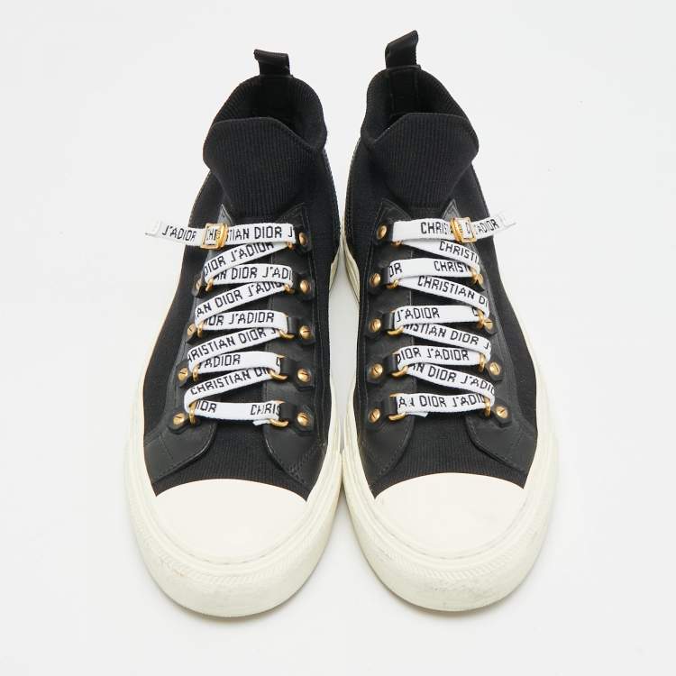 Pre Owned Dior Walk'n'Dior Size 39 Black Knit Fabric and Leather High Top Sneakers