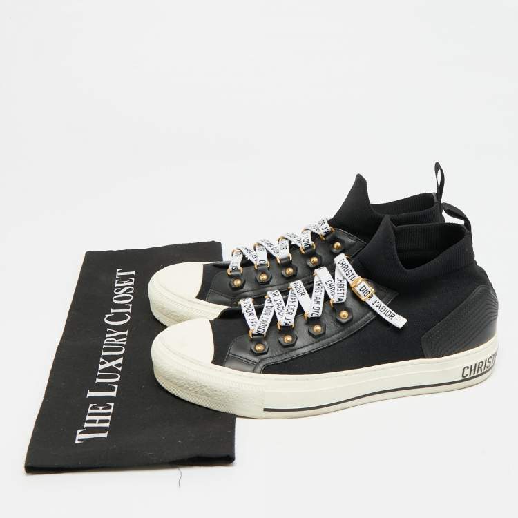 Pre Owned Dior Walk'n'Dior Size 39 Black Knit Fabric and Leather High Top Sneakers
