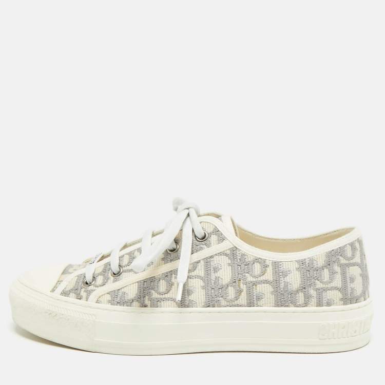 Pre Owned Dior Walk'n'Dior Size 39 Beige/Grey Jacquard Lace Up Sneakers