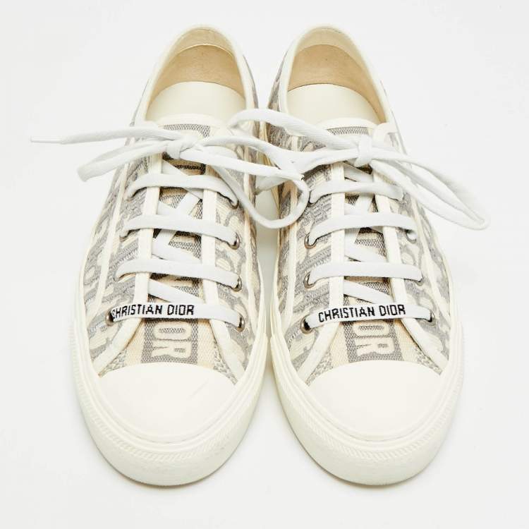 Pre Owned Dior Walk'n'Dior Size 39 Beige/Grey Jacquard Lace Up Sneakers