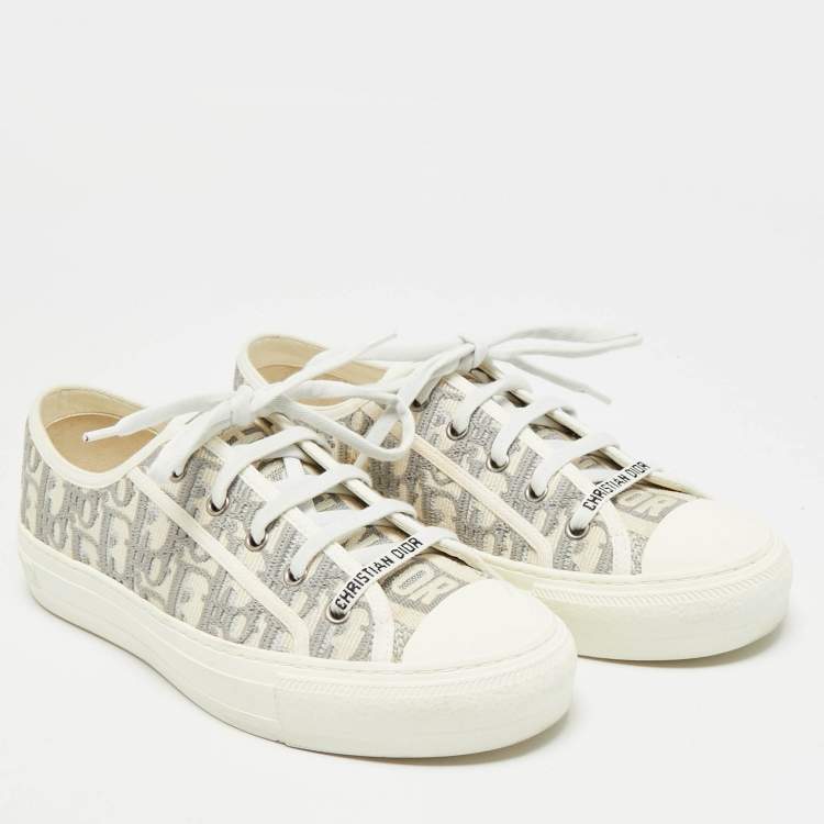 Pre Owned Dior Walk'n'Dior Size 39 Beige/Grey Jacquard Lace Up Sneakers