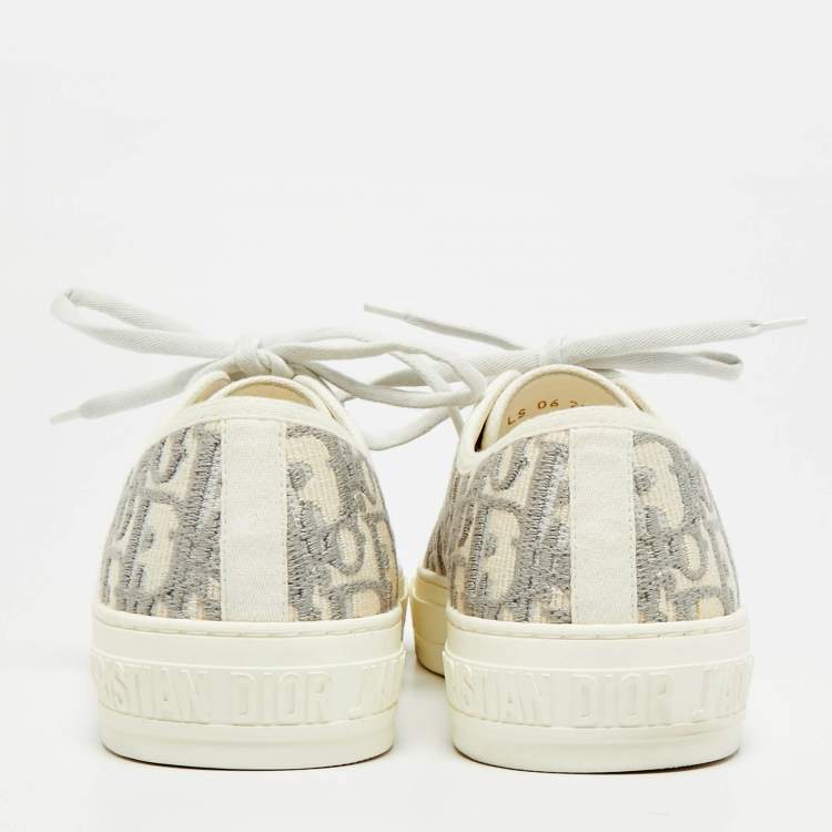 Pre Owned Dior Walk'n'Dior Size 39 Beige/Grey Jacquard Lace Up Sneakers