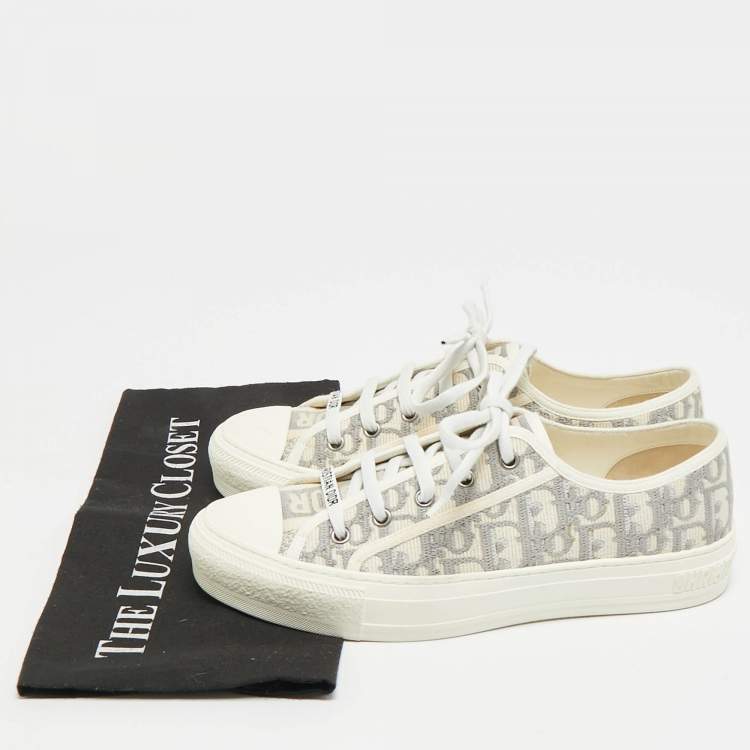 Pre Owned Dior Walk'n'Dior Size 39 Beige/Grey Jacquard Lace Up Sneakers