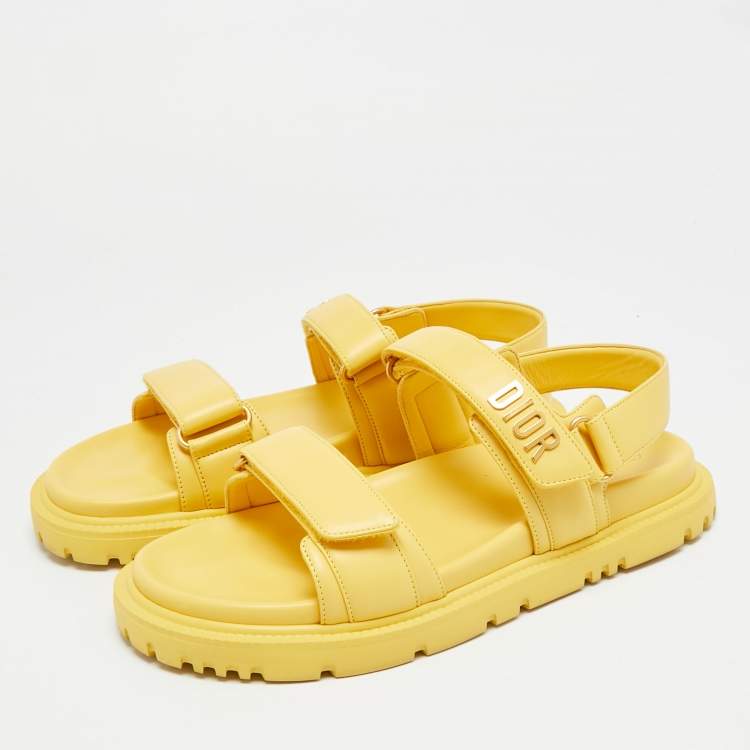 Pre Owned Dior Dioract Size 41 Yellow Leather Ankle Strap Flat Sandals