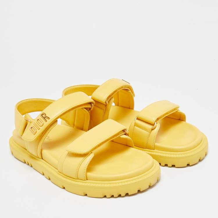 Pre Owned Dior Dioract Size 41 Yellow Leather Ankle Strap Flat Sandals