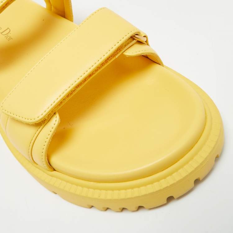 Pre Owned Dior Dioract Size 41 Yellow Leather Ankle Strap Flat Sandals