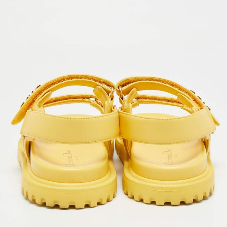 Pre Owned Dior Dioract Size 41 Yellow Leather Ankle Strap Flat Sandals