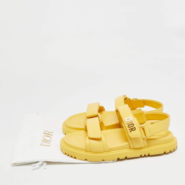 Pre Owned Dior Dioract Size 41 Yellow Leather Ankle Strap Flat Sandals