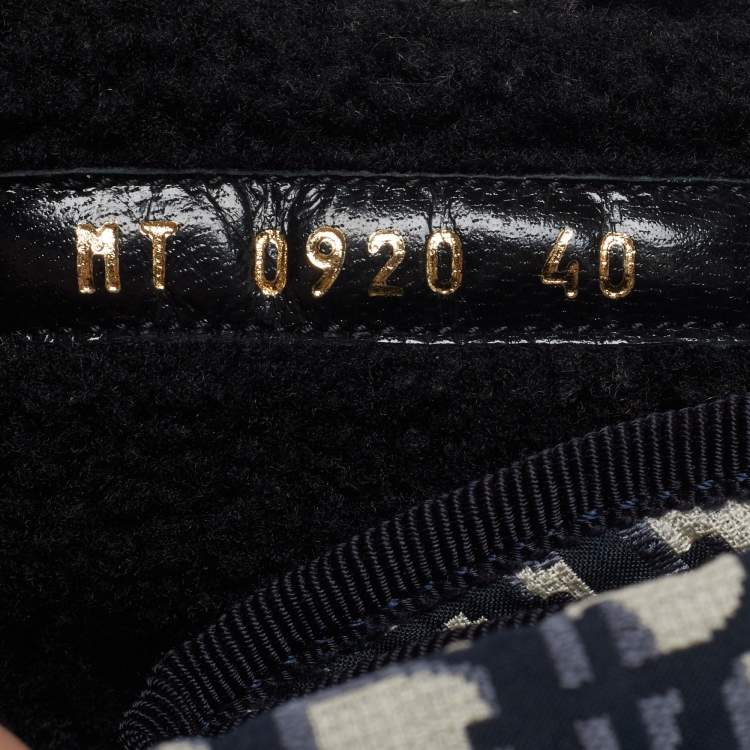 Pre Owned Dior D-Venture Size 40 Navy Blue Oblique Fabric and Rubber Combat Boots