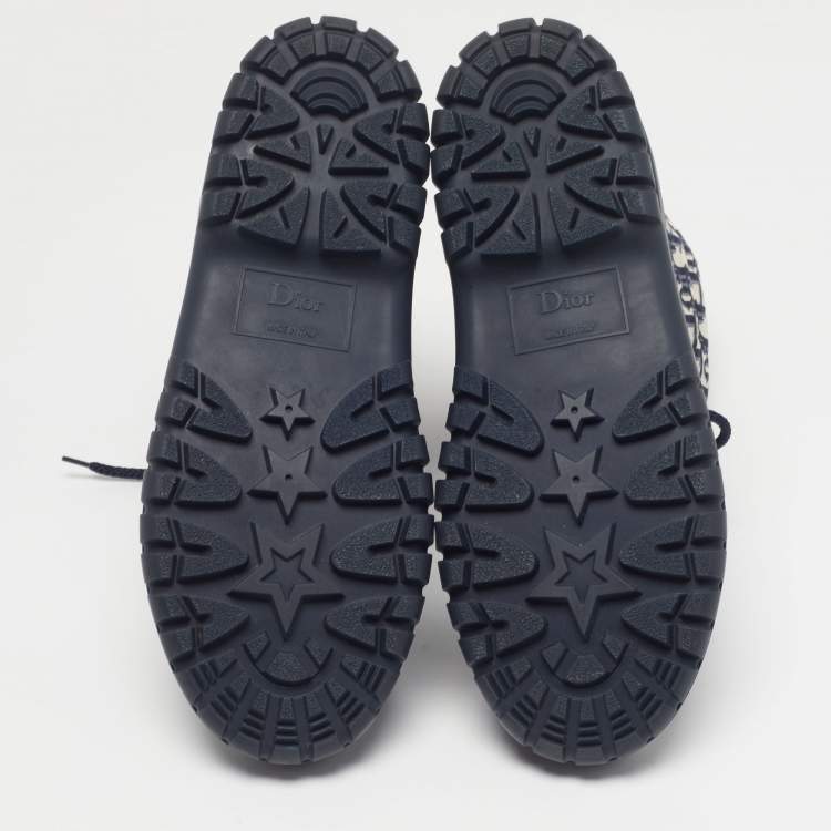Pre Owned Dior D-Venture Size 40 Navy Blue Oblique Fabric and Rubber Combat Boots