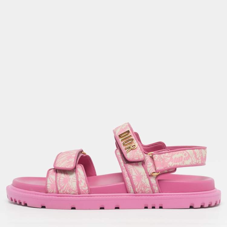 Pre Owned Dior Dioract Size 41 Two Tone Print Fabric and Leather Flat Sandals