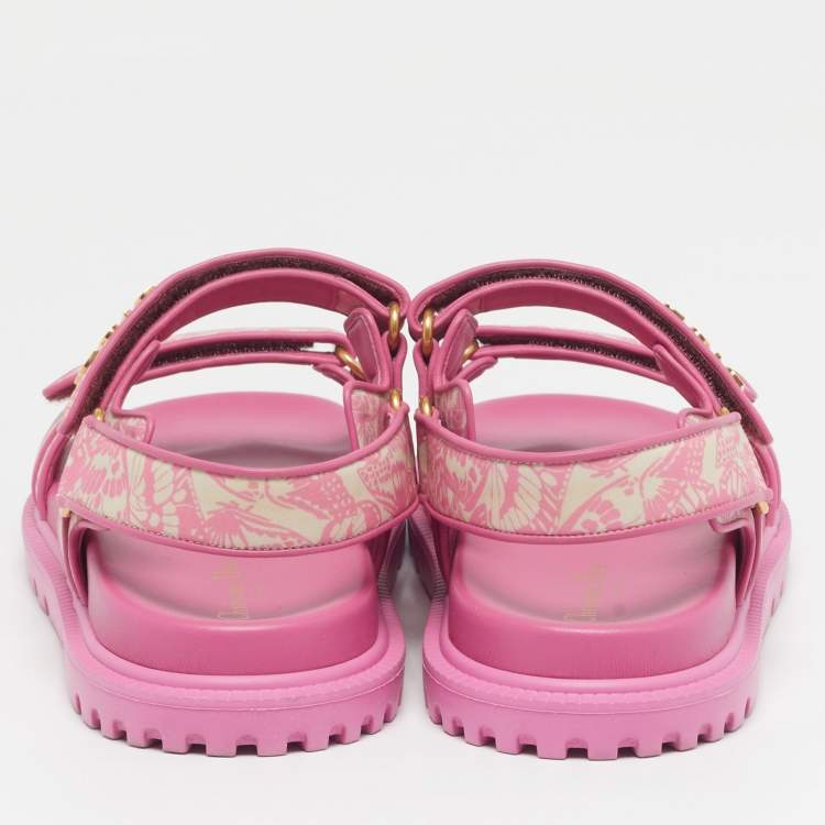 Pre Owned Dior Dioract Size 41 Two Tone Print Fabric and Leather Flat Sandals