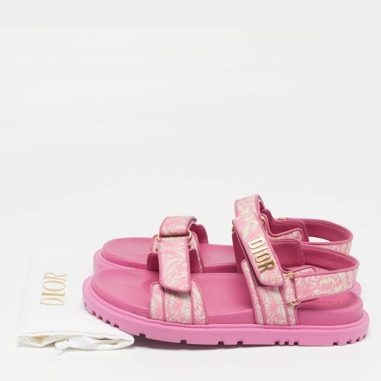 Pre Owned Dior Dioract Size 41 Two Tone Print Fabric and Leather Flat Sandals